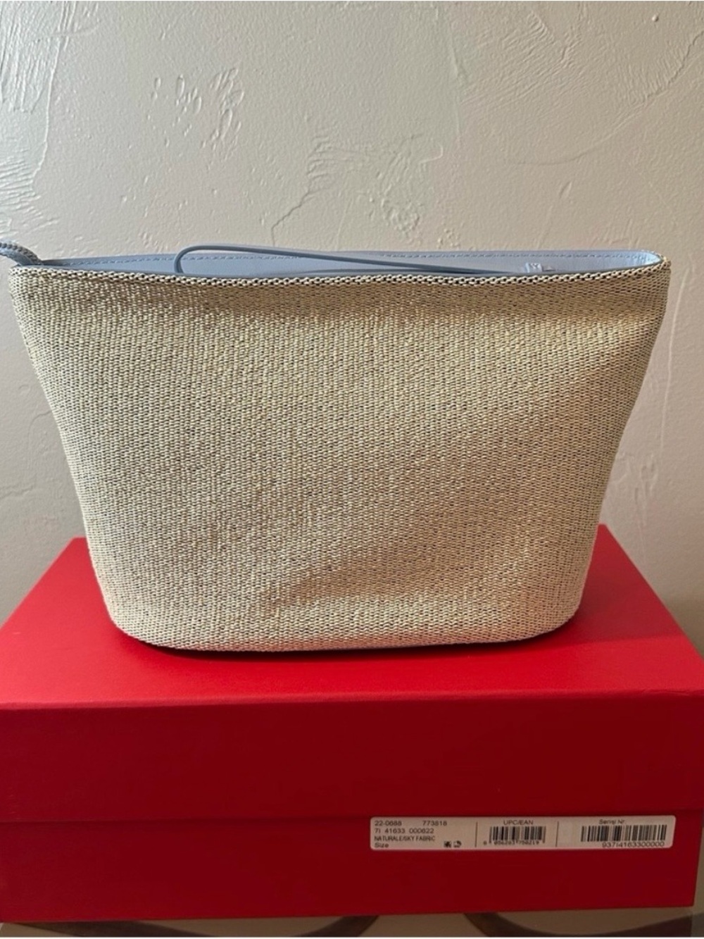 NWT Salvatore Farragamo l Raffia Tan Calf Leather Zip Pouch Clutch $595 - Picture 5 of 7